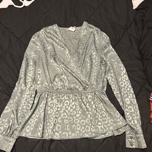 Elegant Sage Green Leopard Print Wrap Top